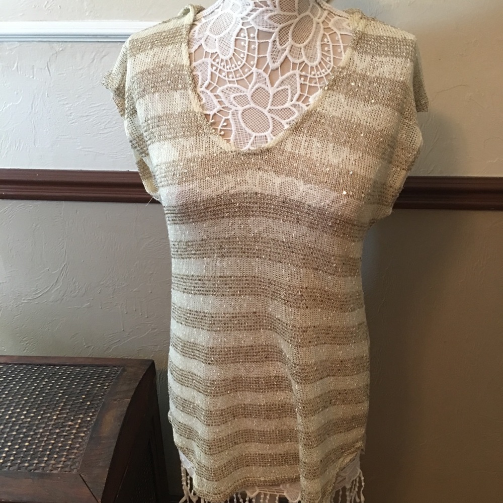 Cream & GoldHooded Top/Cover Up (#50)